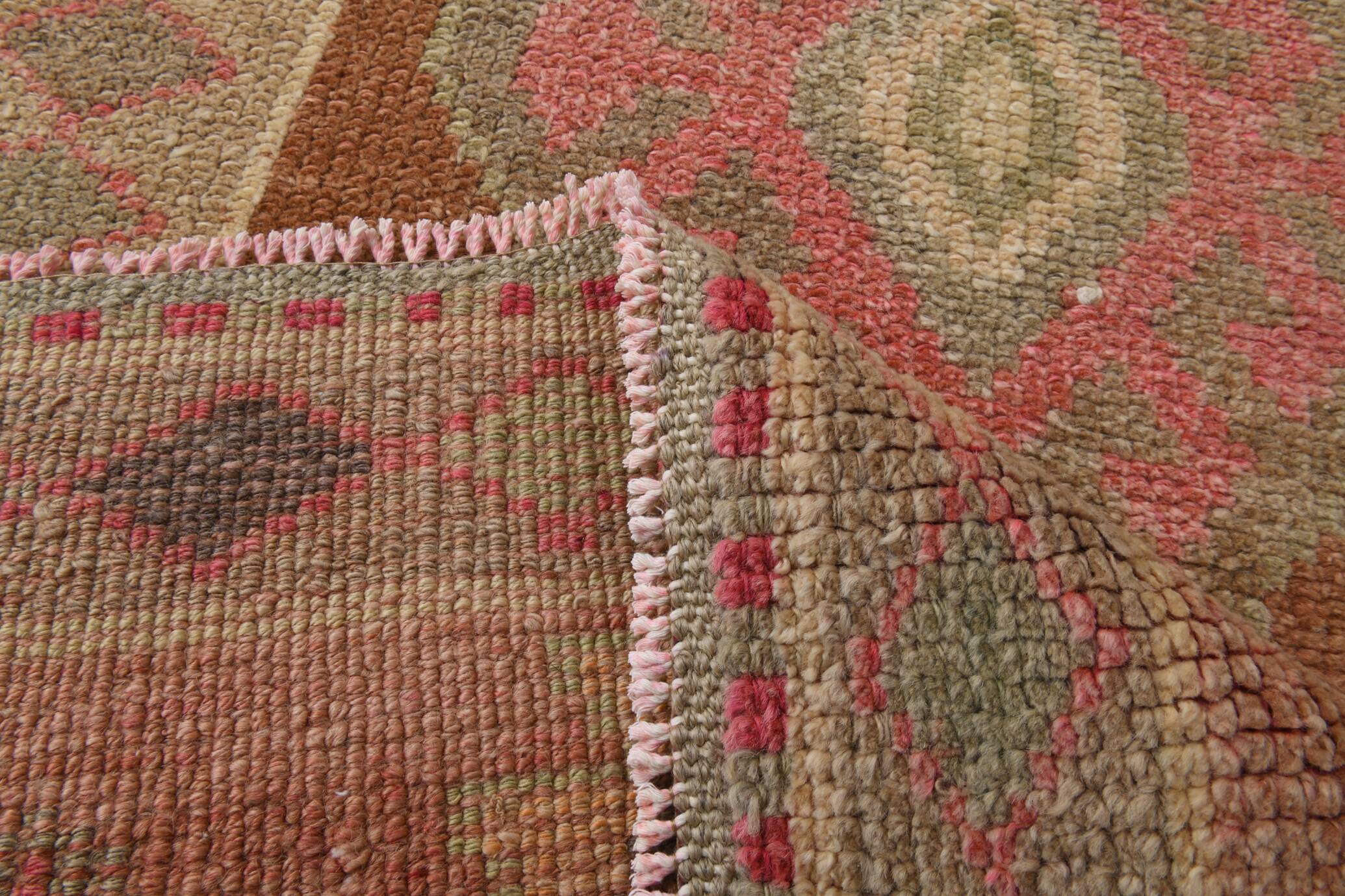 Taupe & Dusty Pink Vintage Carpet For Hallway, 83x308 Cm