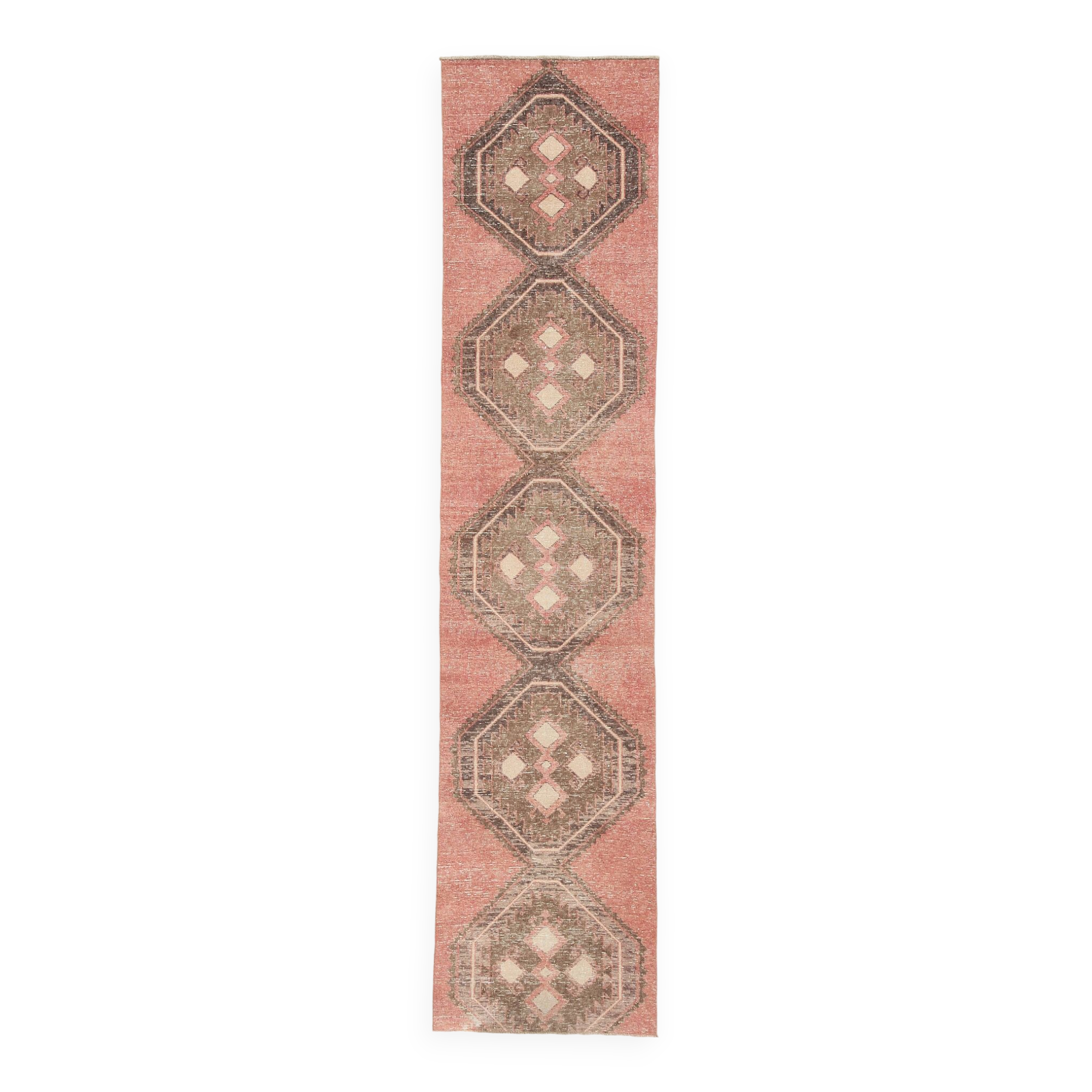 3x12 Soft Pastel Pale Red Turkish Vintage Runner Rug
