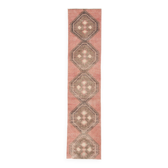 3x12 Soft Pastel Pale Red Turkish Vintage Runner Rug