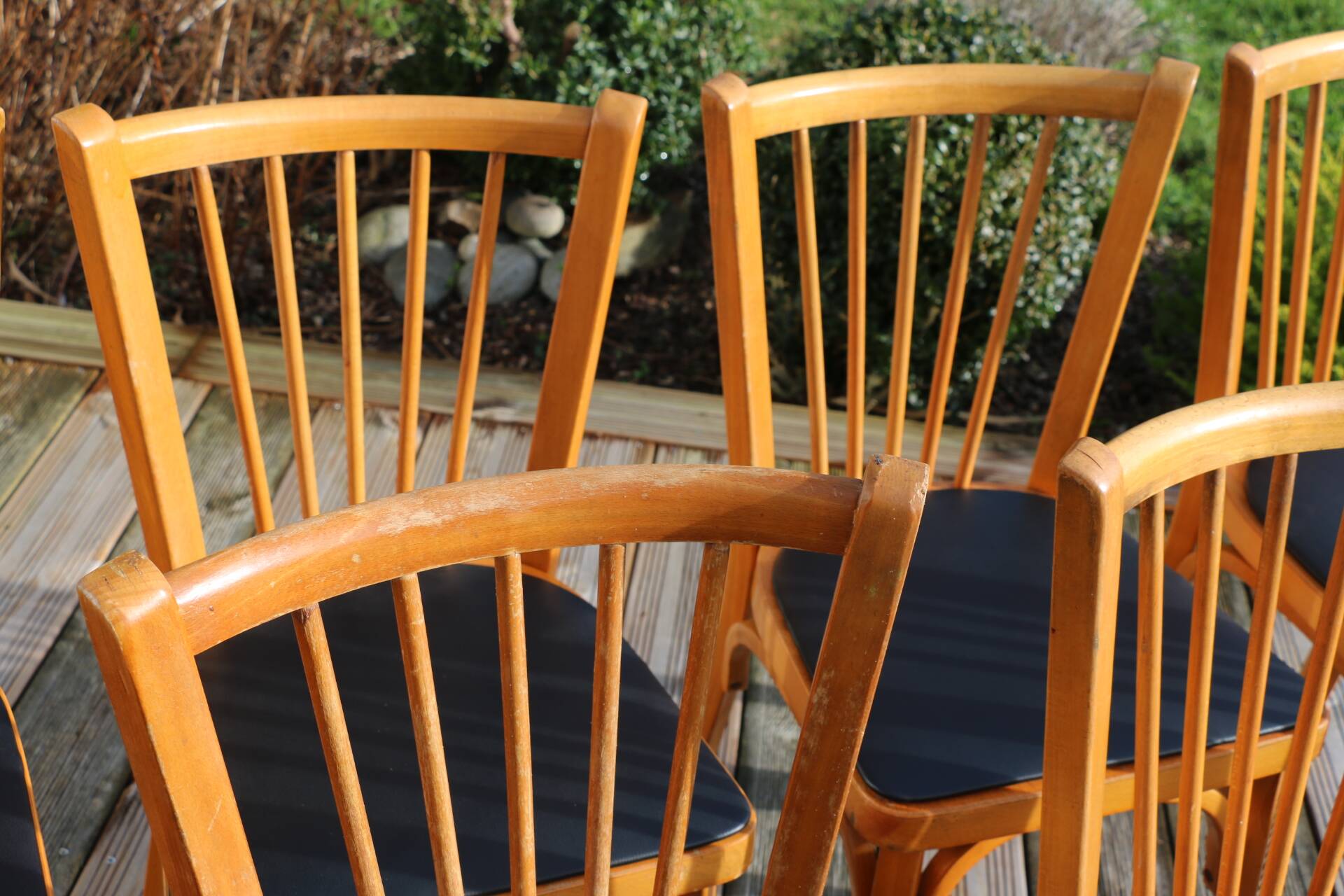 10 baumann chairs no. 12 black faux leather light beech