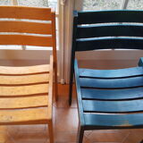 Lot of 5 Scandinavian chairs varnished and blue duck