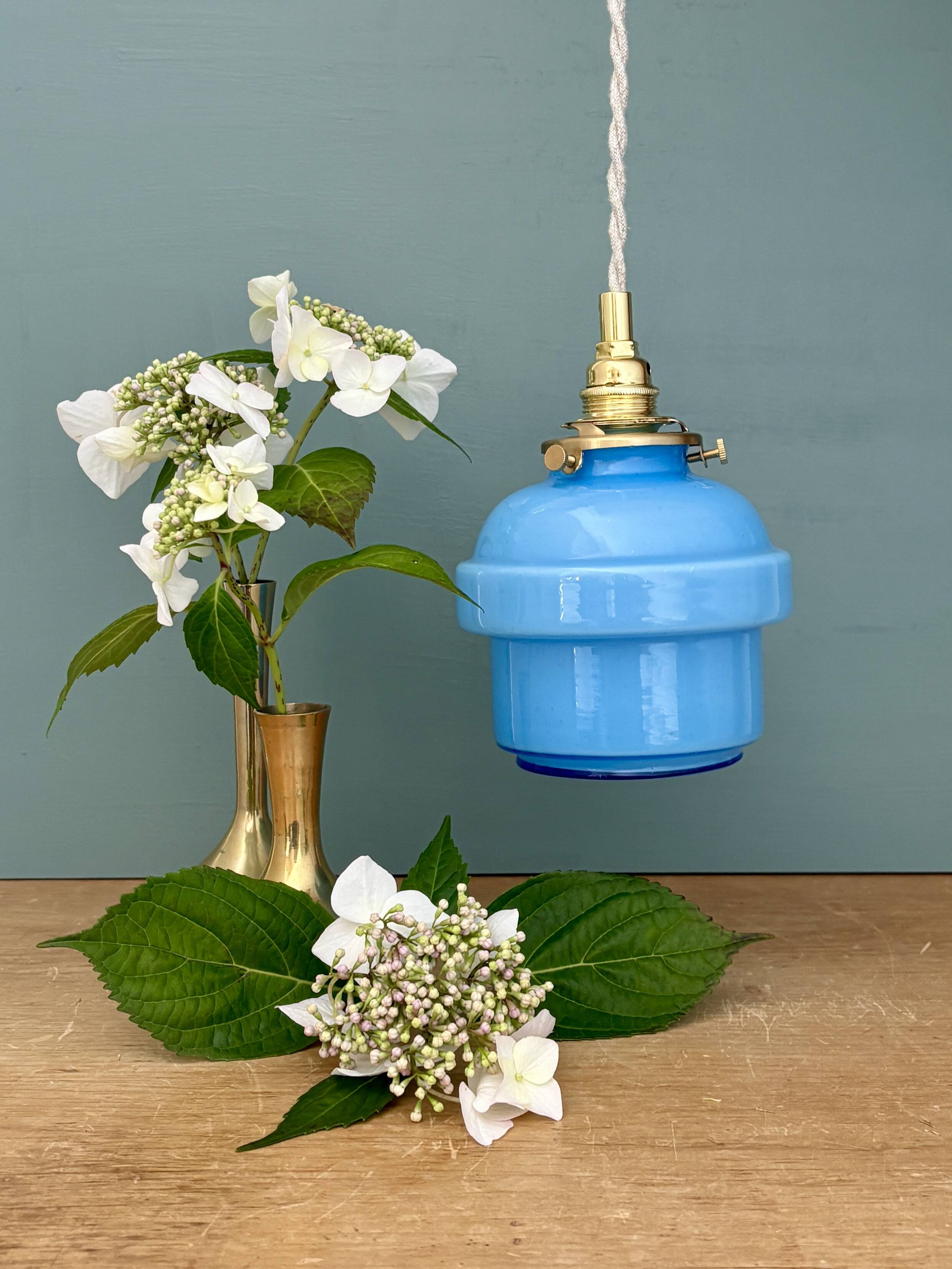Vintage blue opaline globe pendant light