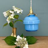 Vintage blue opaline globe pendant light