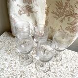 5 engraved glass stemmed glasses