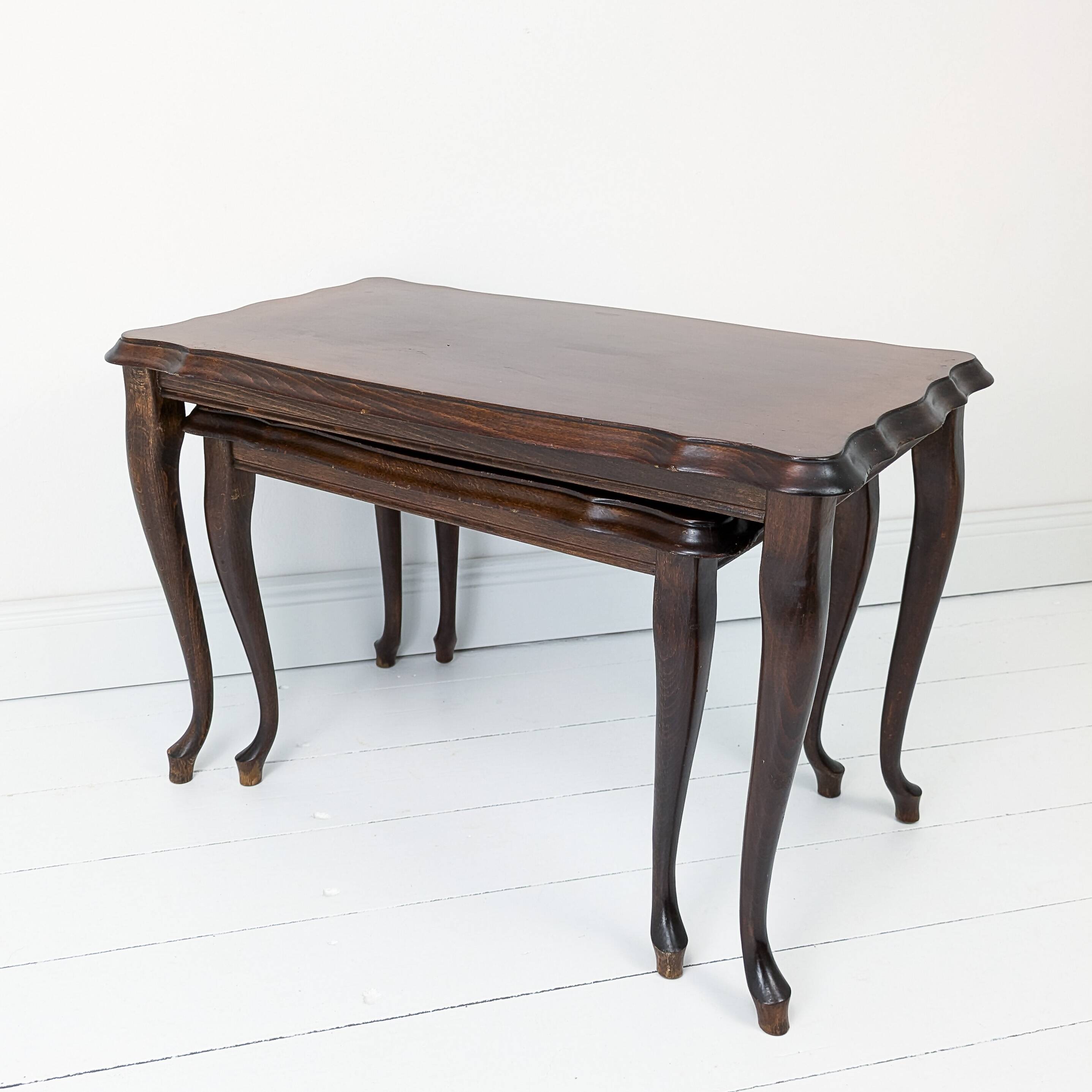 Lot de 2 tables d'appoint tables gigognes Chippendale courbes rectangulaires vintage midcentury ban