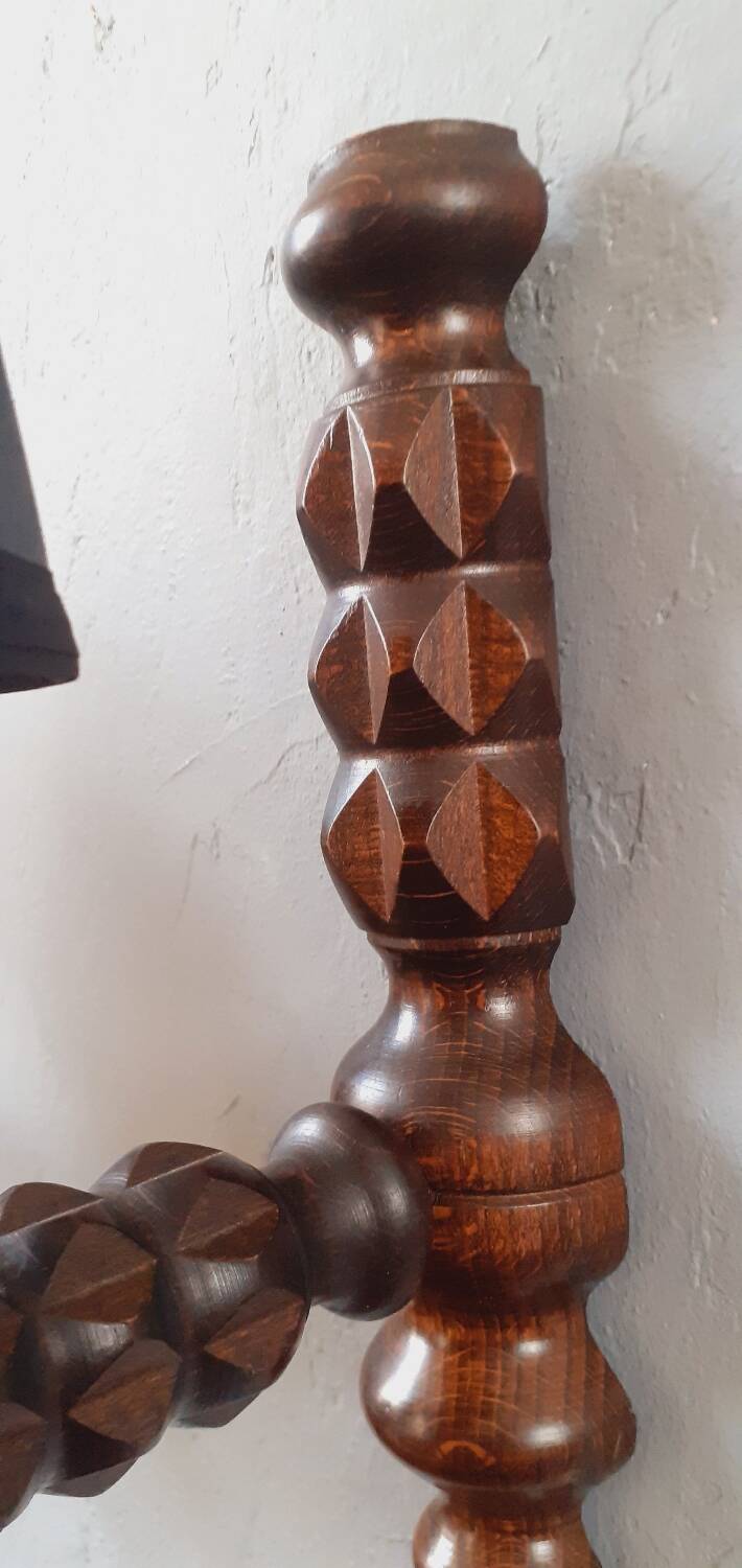 Pair of 60s Brutalist wall lights in varnished wood