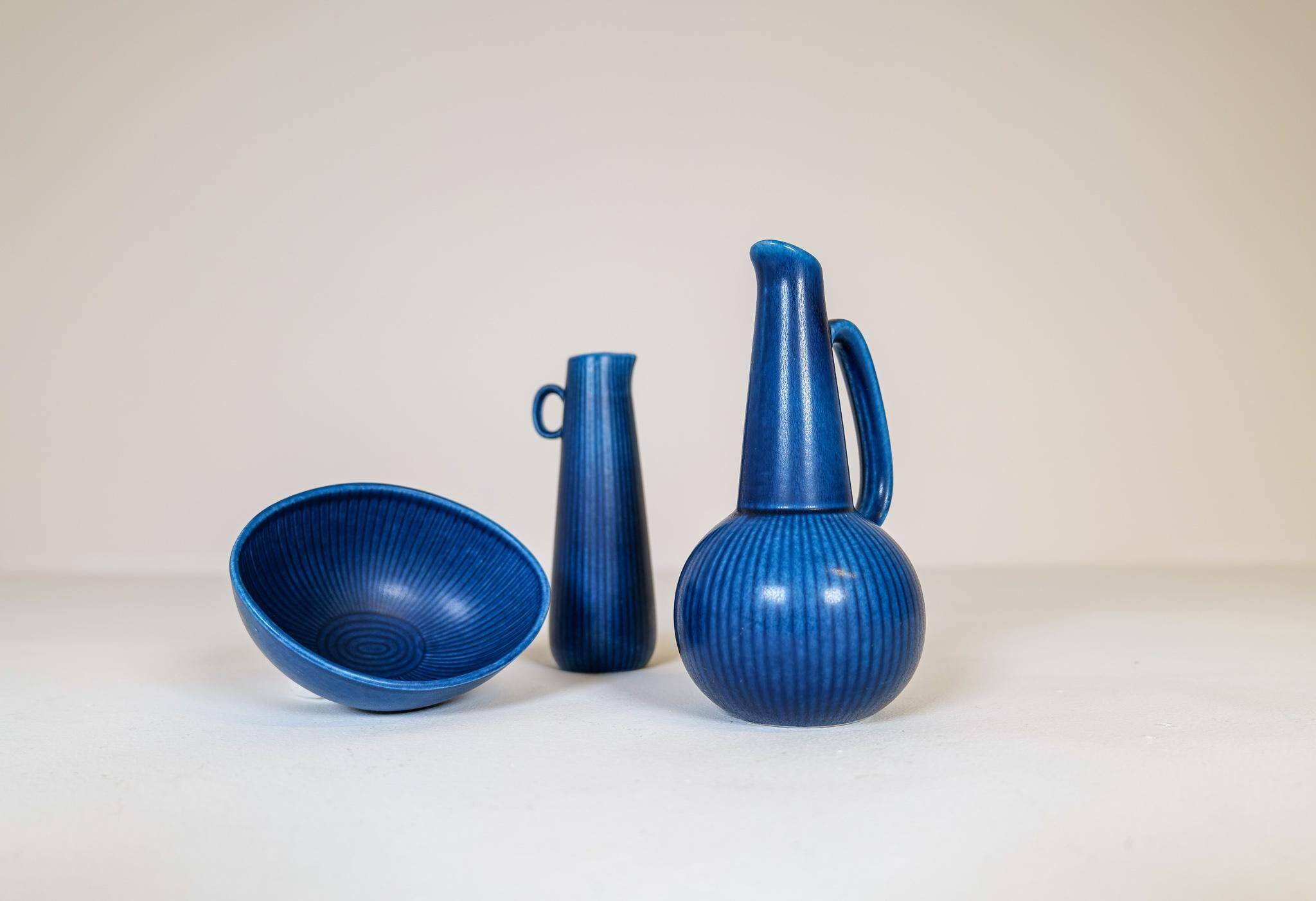 Mid-century modern set of 3 vases and bowl Rörstrand Ritzi Gunnar Nylund