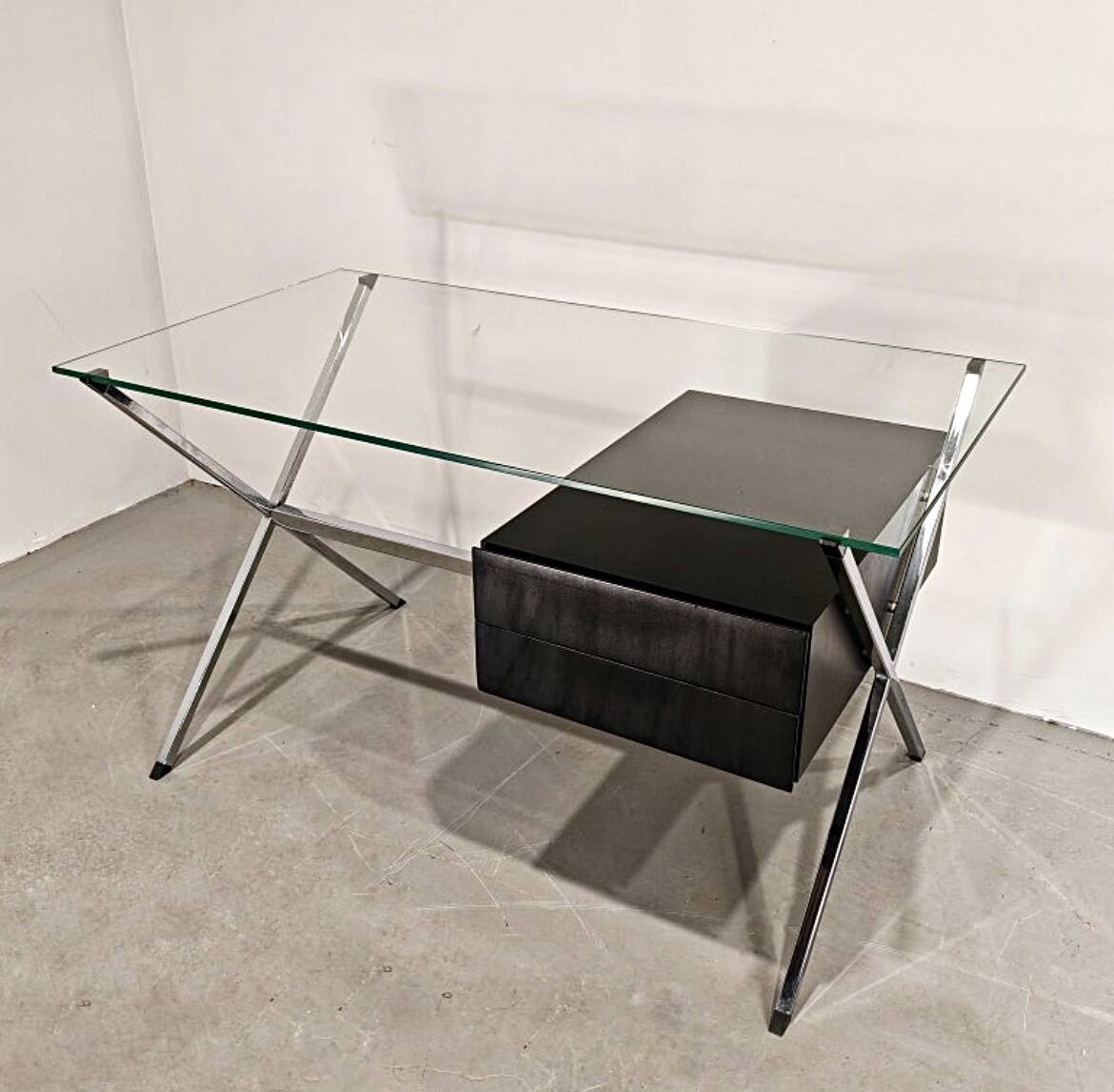 Chrome desk, glass and wood by Franco Albini for Knoll International.