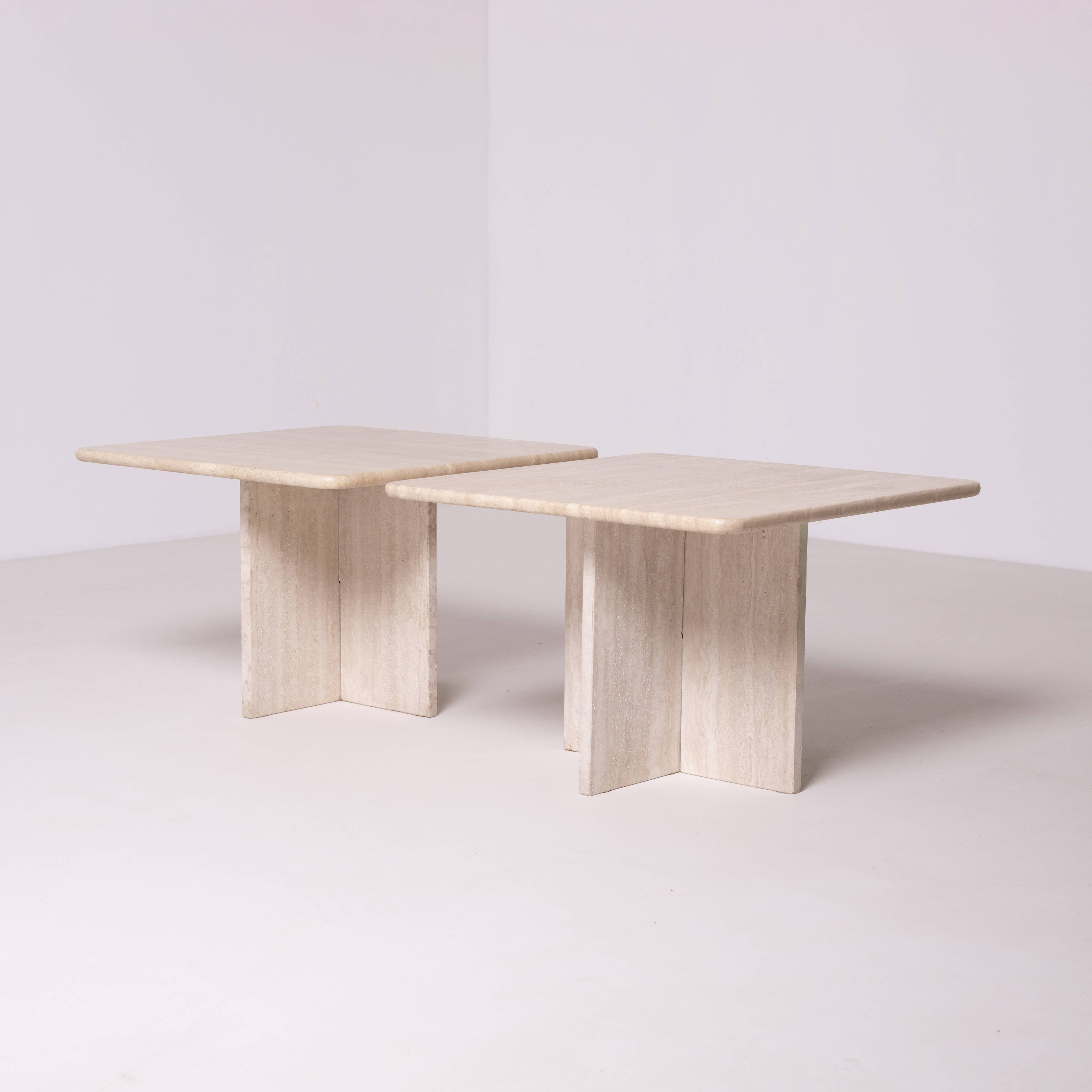 Pair of postmodern travertine coffee tables, Italy, 1980s