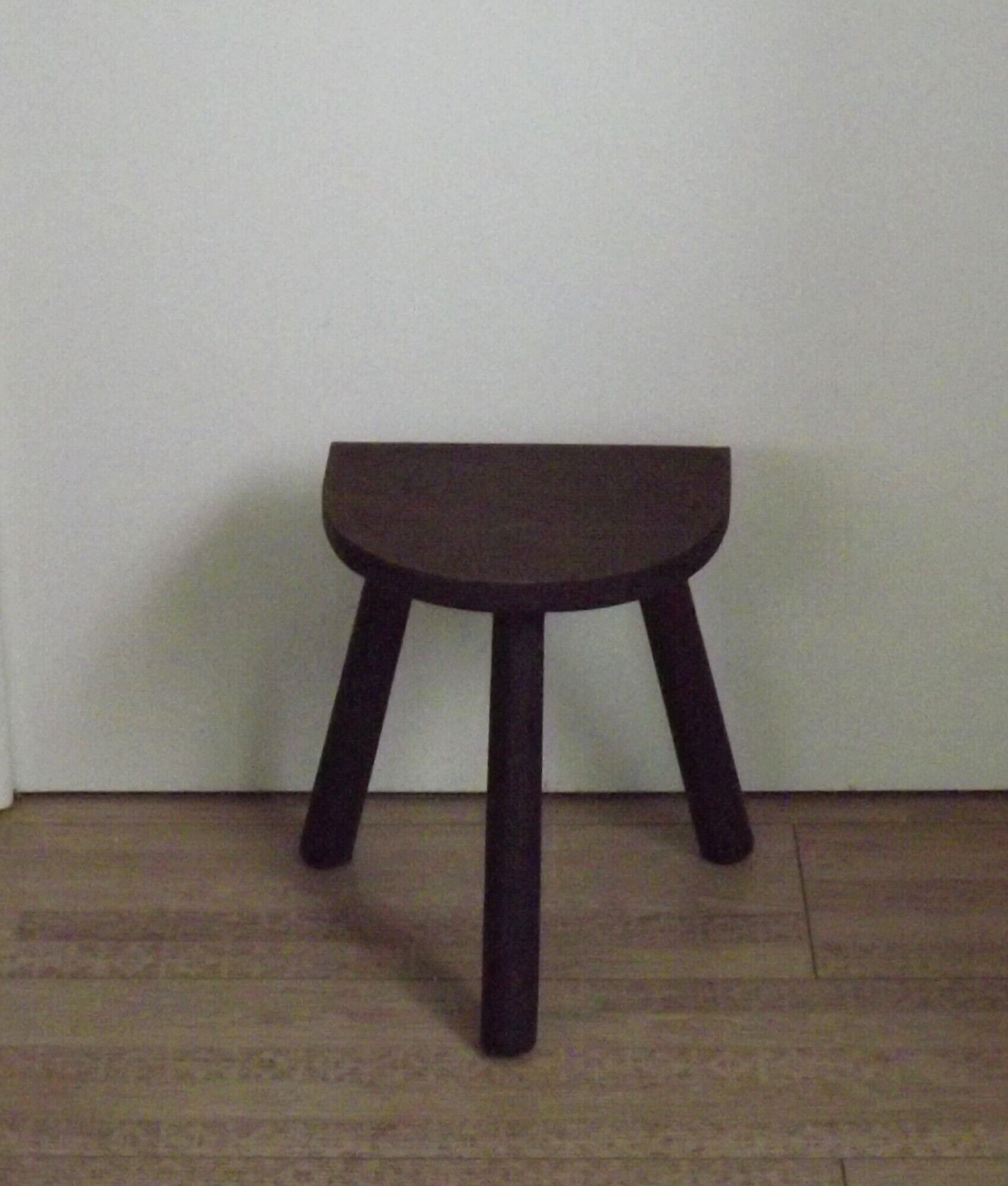 Vintage French Traditional Wooden 3 Legged Milking Stool – D-Shaped Seat