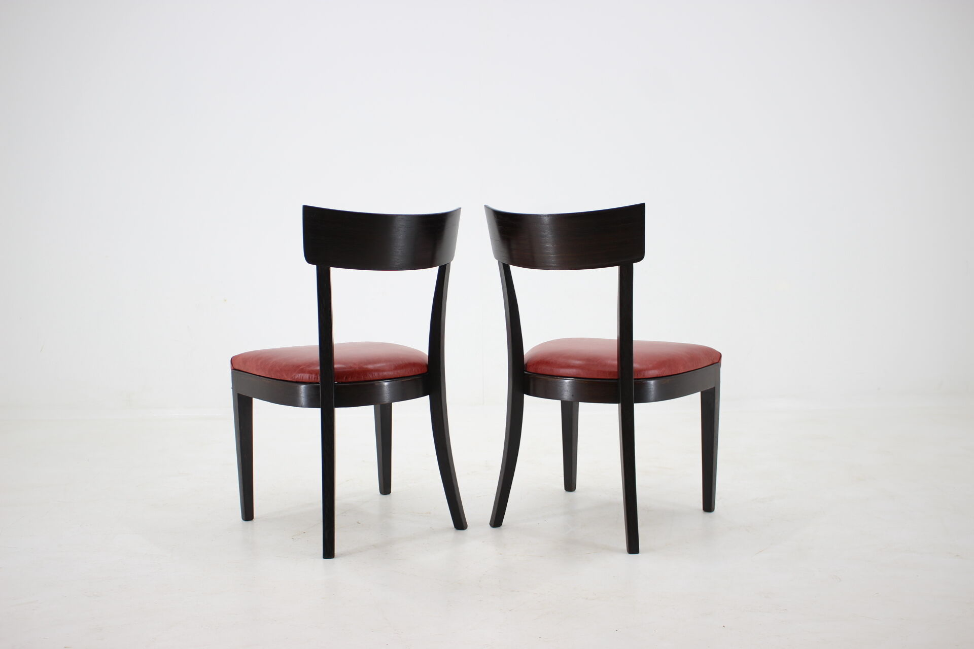 1950s Red Leather Dining Chairs for UP Czechoslovakia, Set of 4