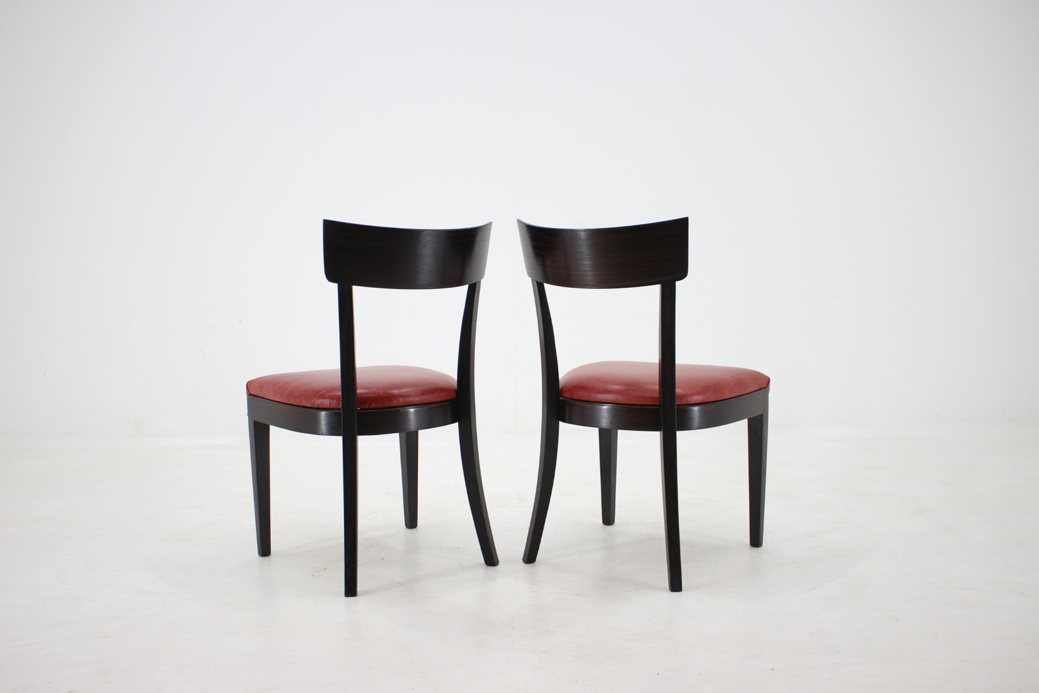 1950s Red Leather Dining Chairs for UP Czechoslovakia, Set of 4