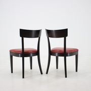 1950s Red Leather Dining Chairs for UP Czechoslovakia, Set of 4