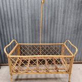 Vintage rattan wicker baby crib