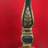 Large antique green and gold wooden lamp base, 66 cm high from the socket.