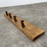Brutalist pine chalet style wall coat rack, 4 hooks