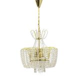 Kamenický Šenov crystal chandelier, gilded brass, 1970s, Czechoslovakia