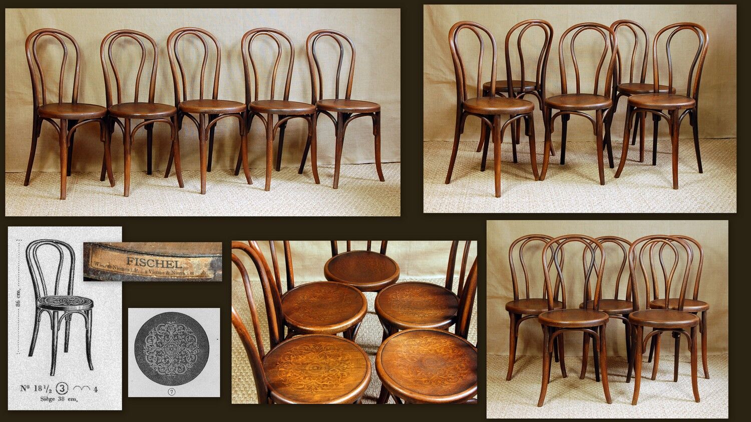 5 chaises bistrot viennoises Fischel N°18 années 20