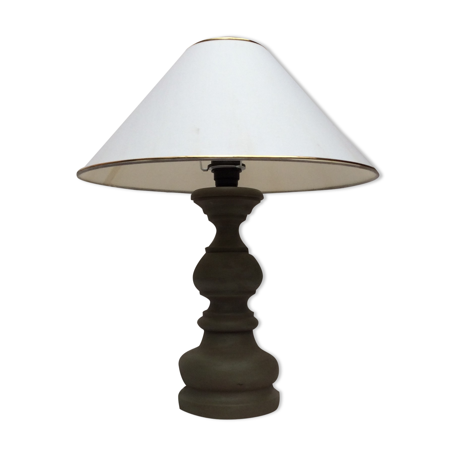 Wooden table lamp in light green color with lampshade