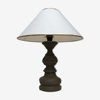 Wooden table lamp in light green color with lampshade