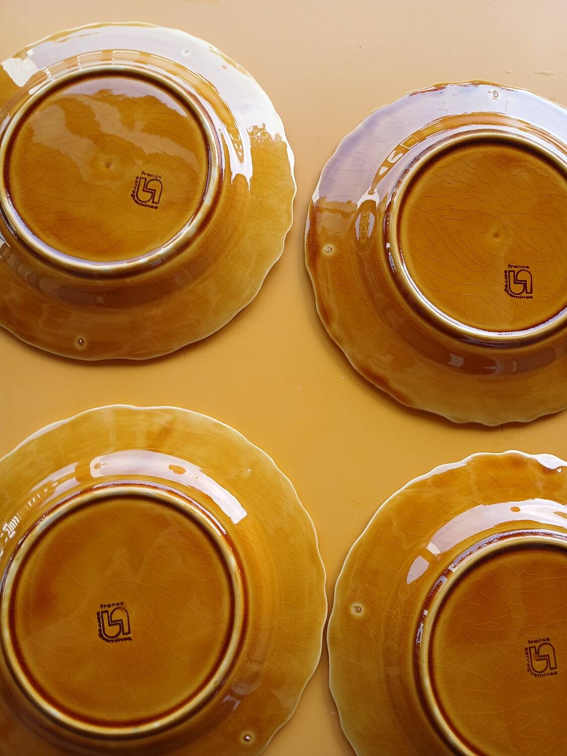 Set of 6 barbotine plates Digoin Sarreguemines from the 1950s-60s.