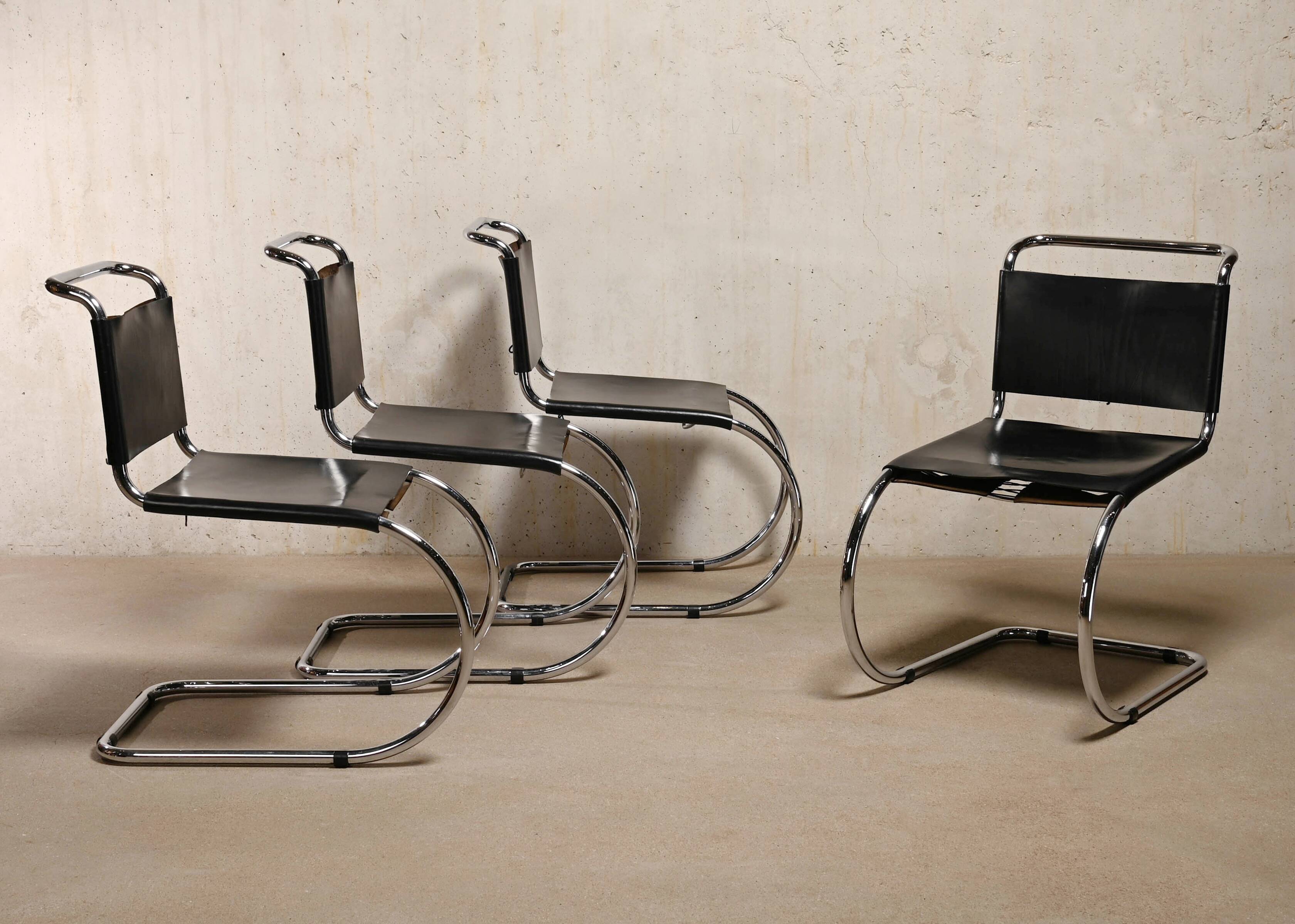 Mies Van Der Rohe Mr10 Cantilever chairs in black leather for Knoll