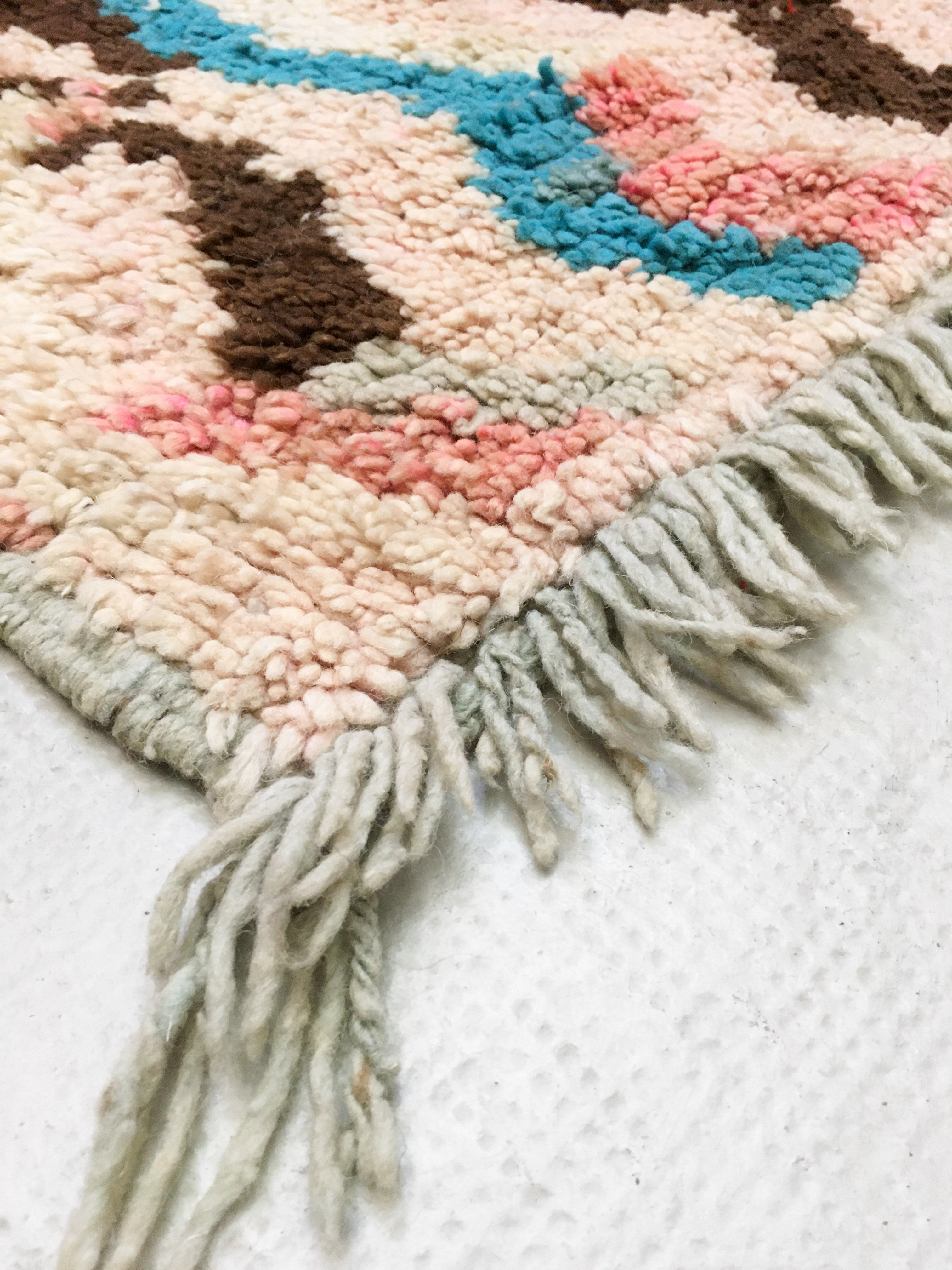 Moroccan Berber rug Boujaad ecru with colorful patterns 267x162cm