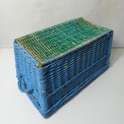 vintage blue rattan trunk chest