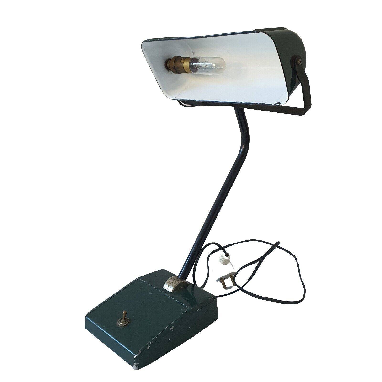 Old Vintage Functional Art Deco Green Enameled Industrial Desk Lamp