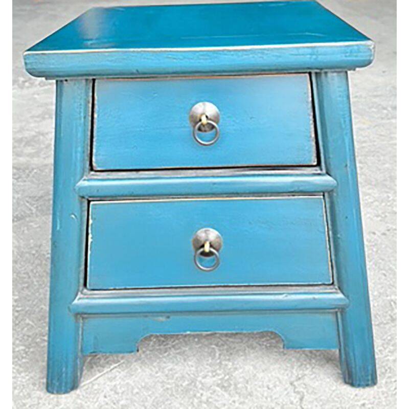Chevet chinois bleu patiné à l'ancienne - Commandable sur mesure