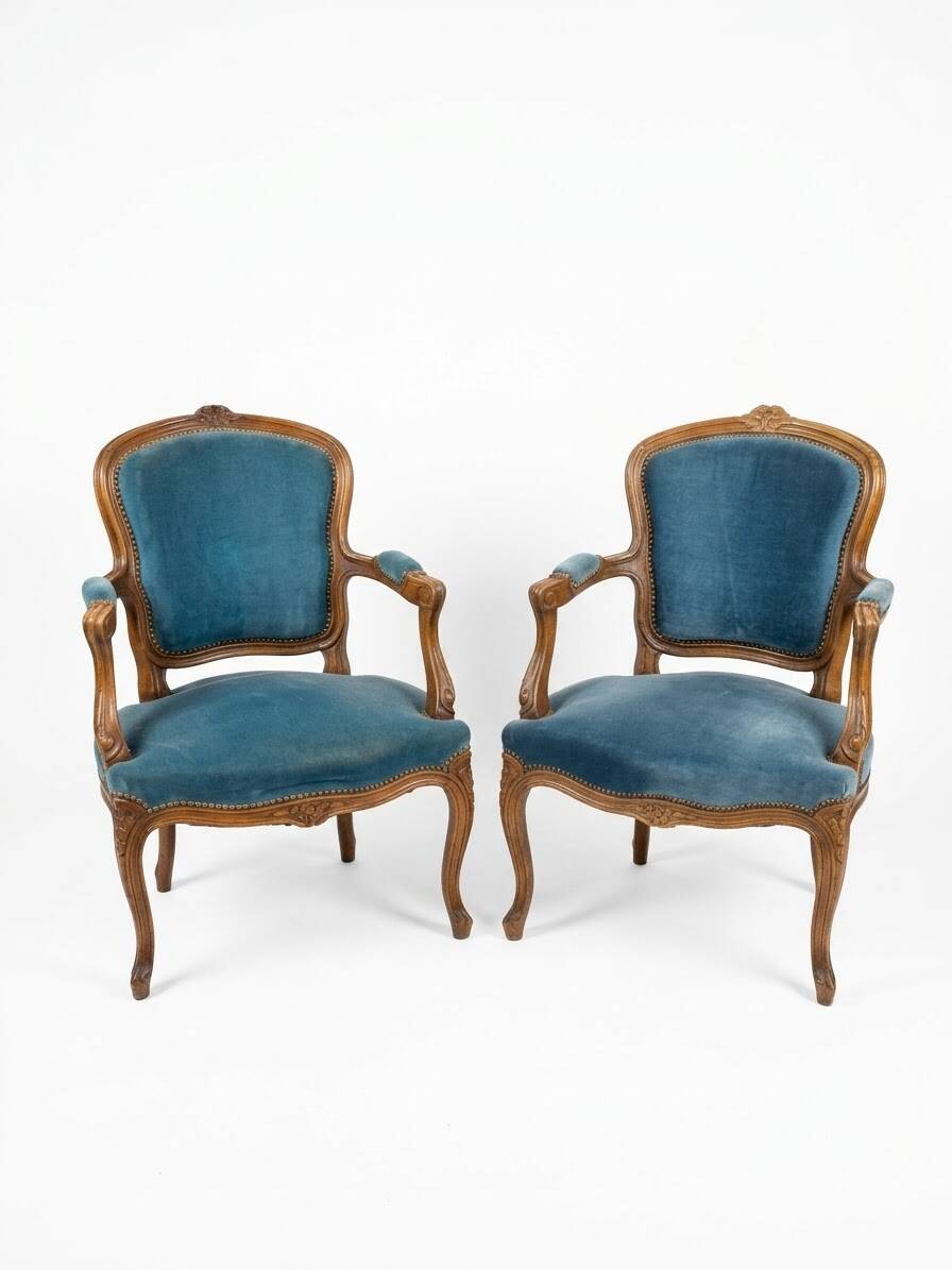 Pair of Louis XV style cabriolet armchairs