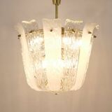 J.T. Kalmar Mid-Century Brass and Textured Glass Suspension Basket, Austria, 1950s