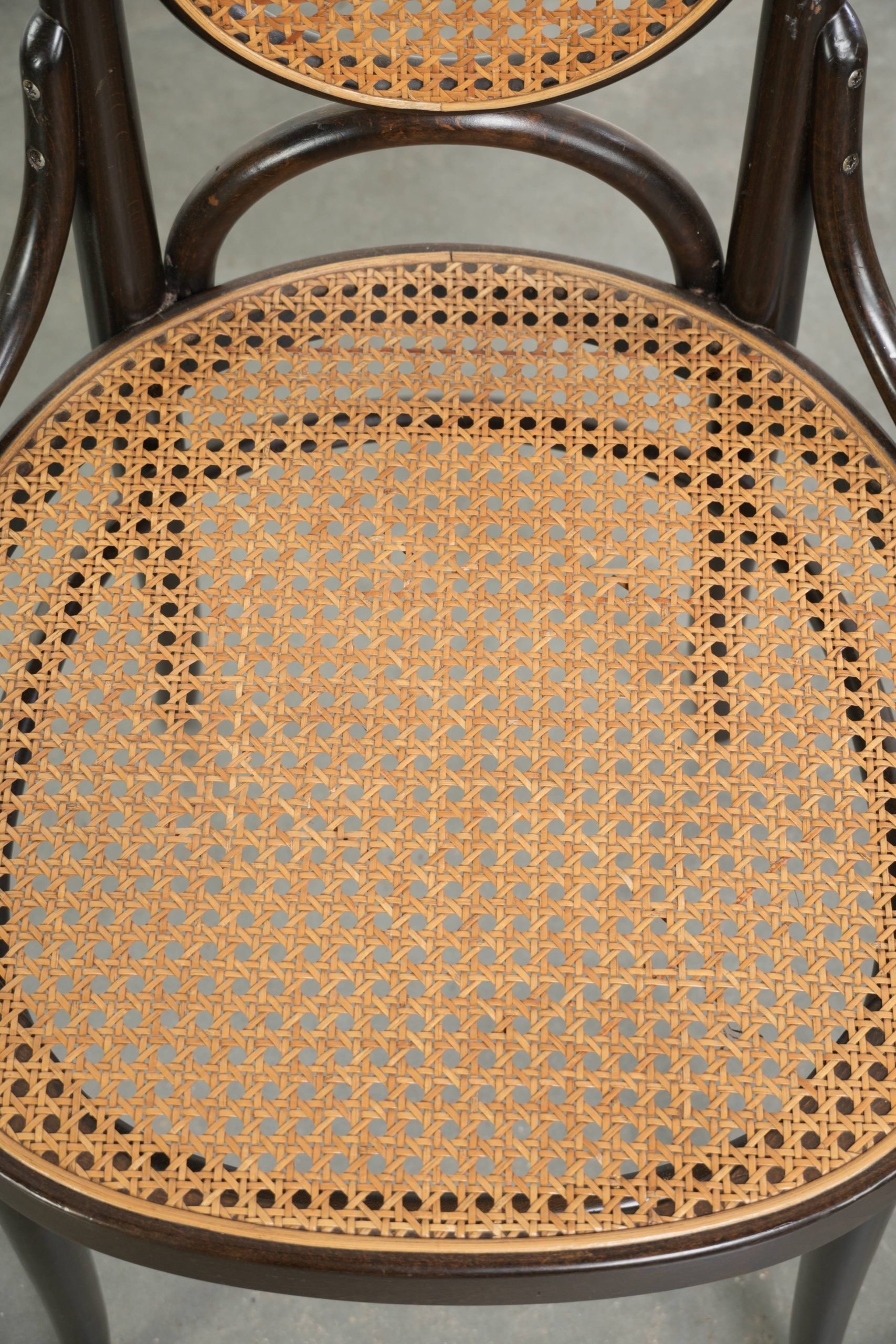 Set of 6 original vintage Thonet long John design diningchairs with webbing