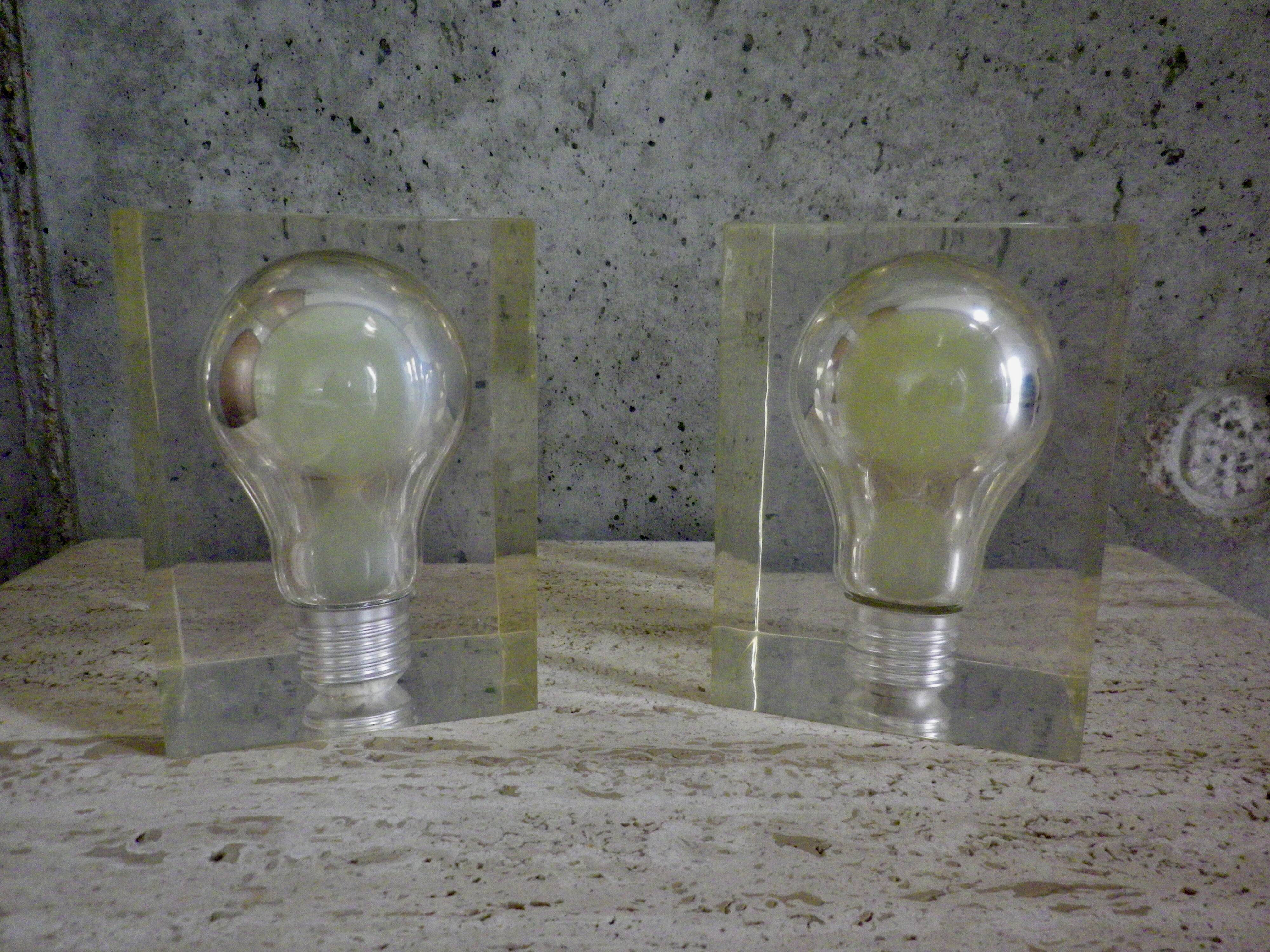 Pair of Pierre Giraudon resin inclusions bulbs