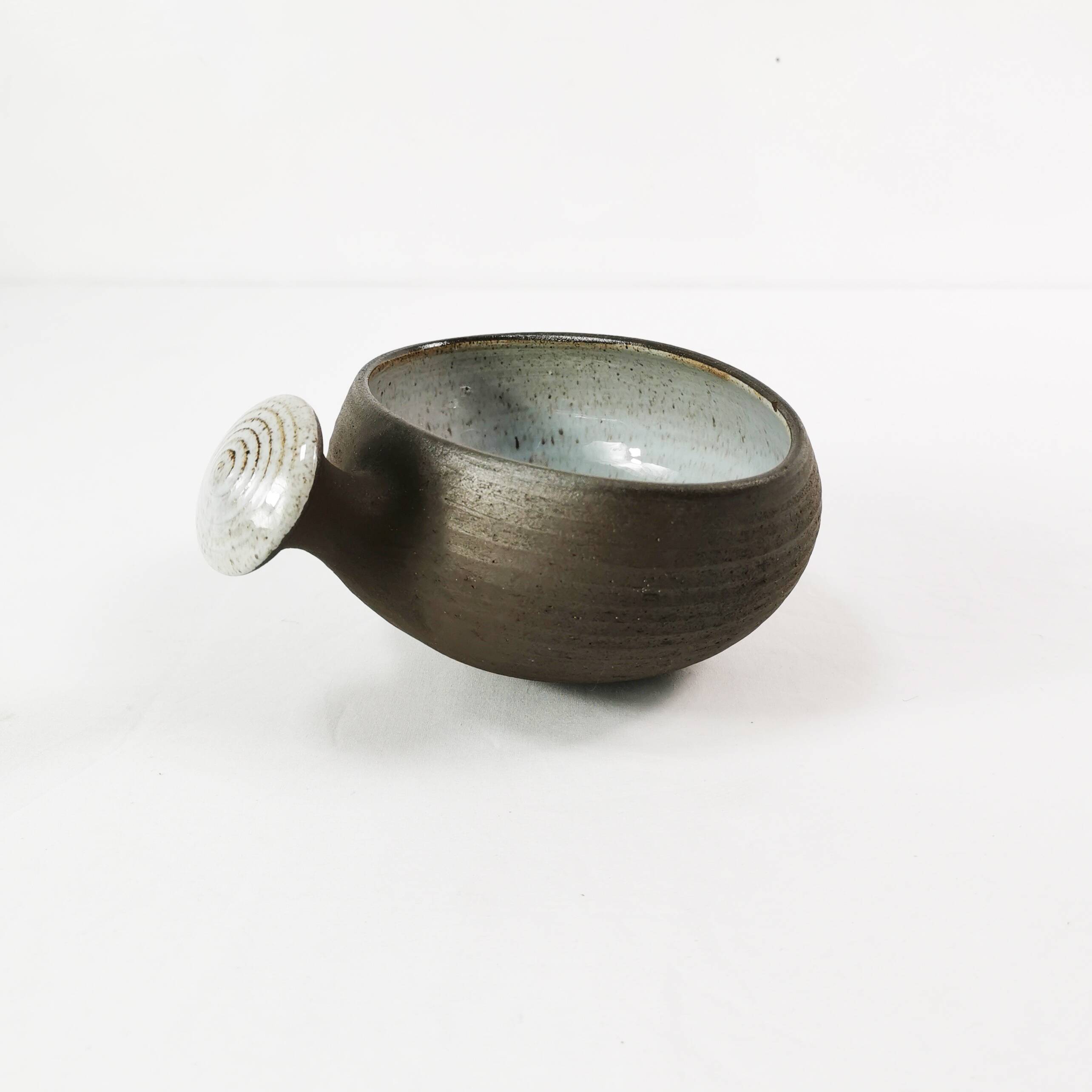 Ceramic, modernist bowl with handle, H. Ditlev. Denmark, 1960s
