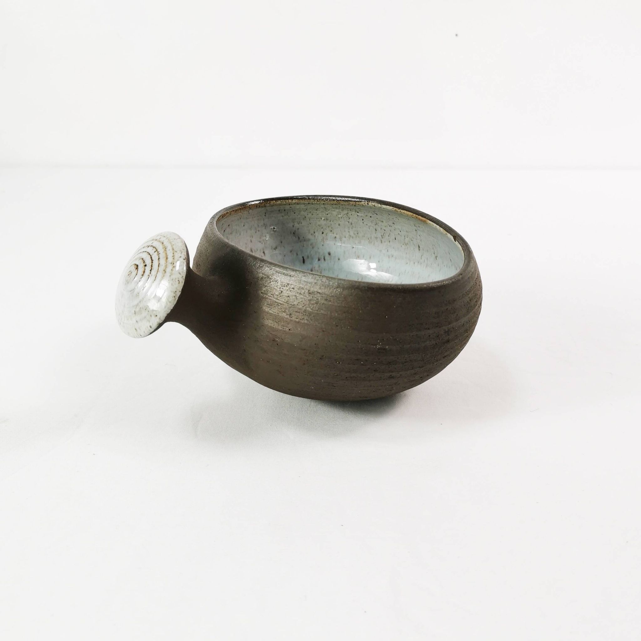 Ceramic, modernist bowl with handle, H. Ditlev. Denmark, 1960s
