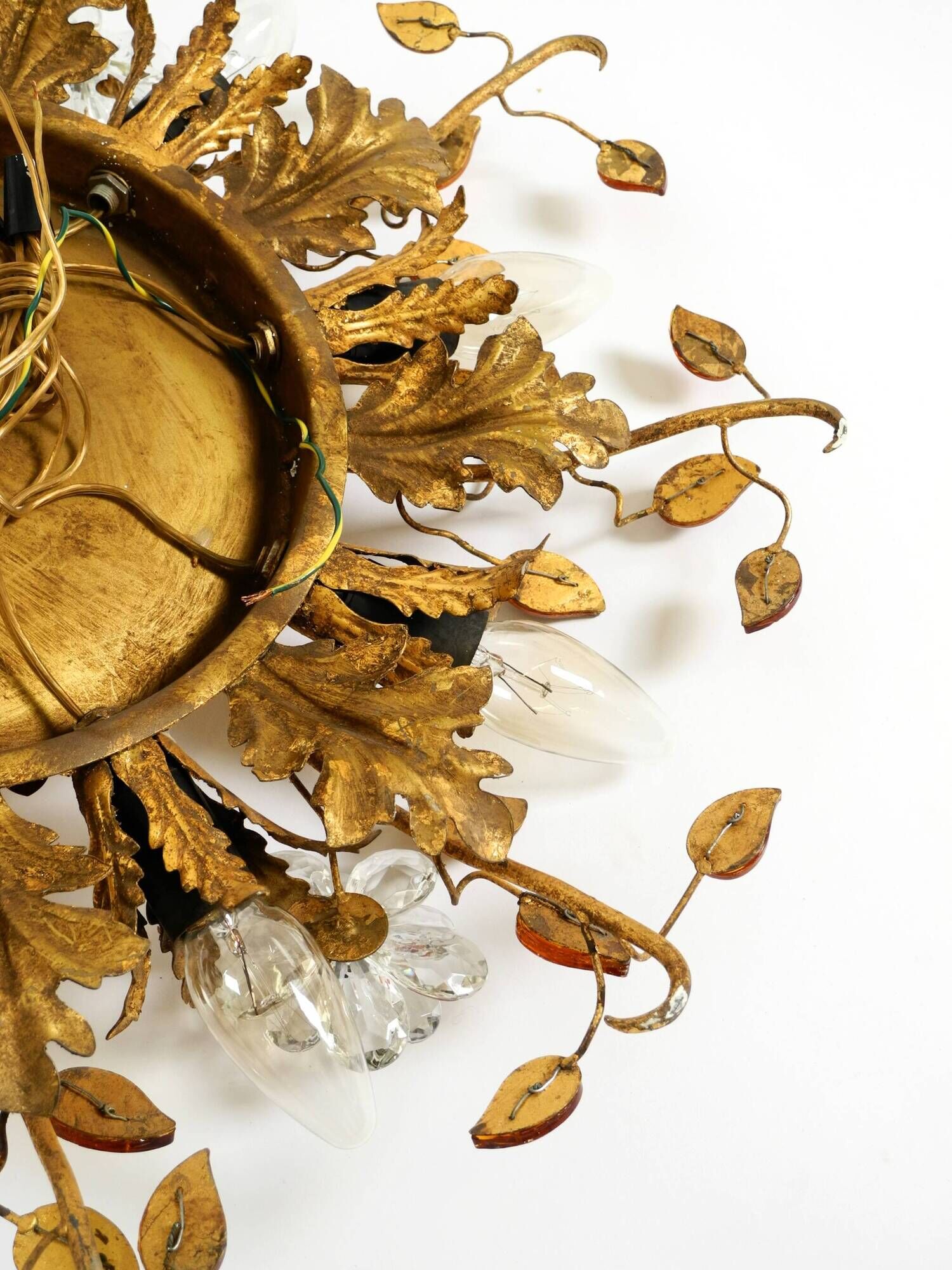 Large gilt Italian ceiling lamp from the 1960s by Banci Firenze with 9 sock