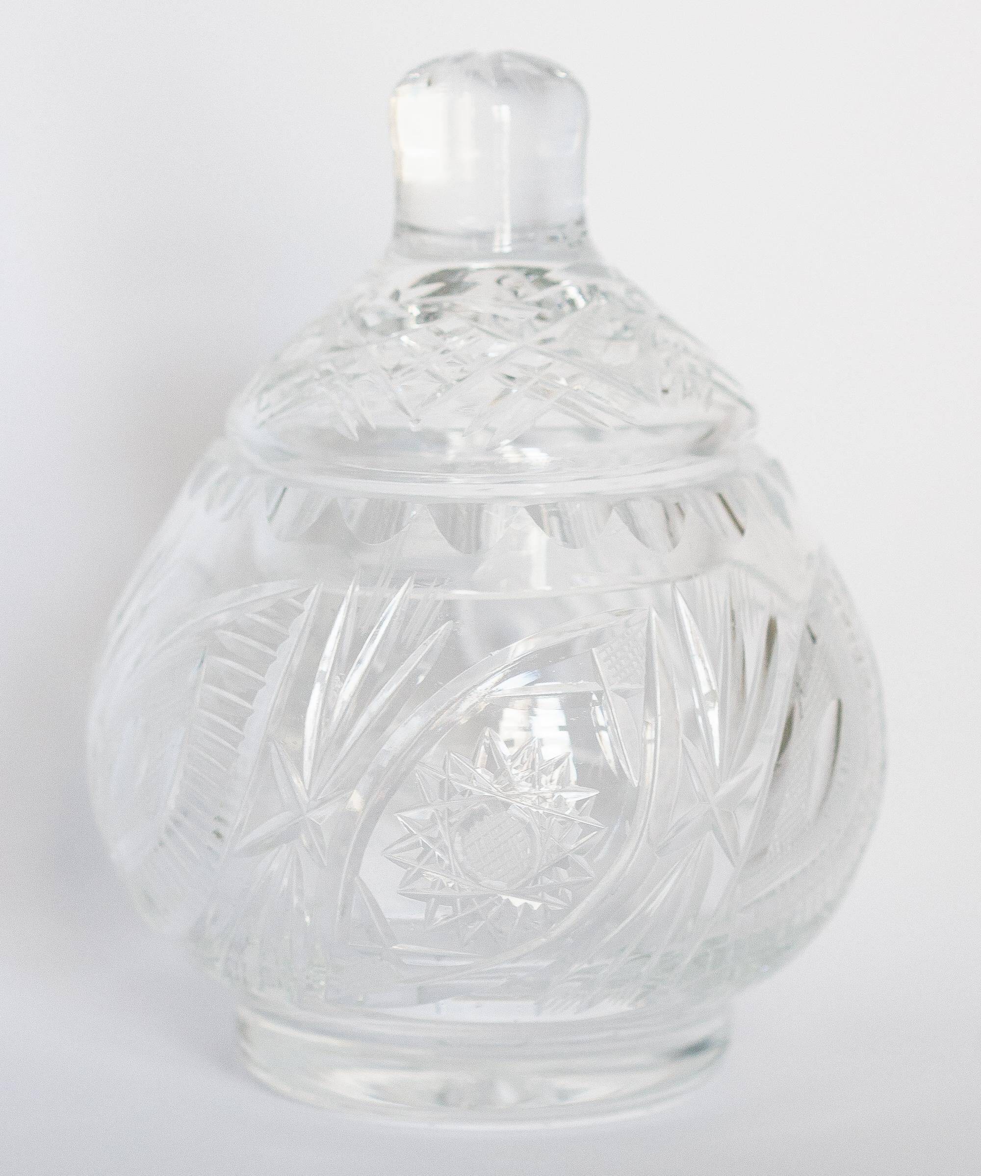 Vintage sugar bowl in crystal and clear glass, Italy, 1960s.