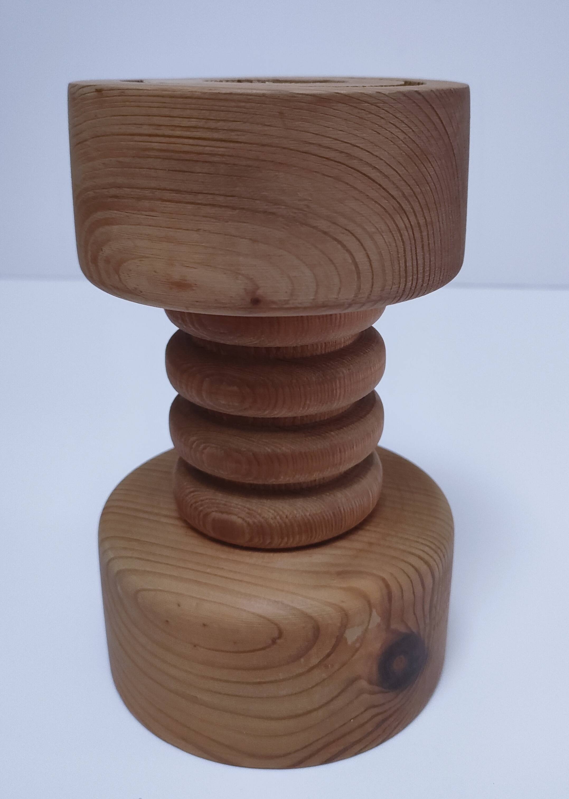 Three Scandinavian wooden candle holders, vintage design