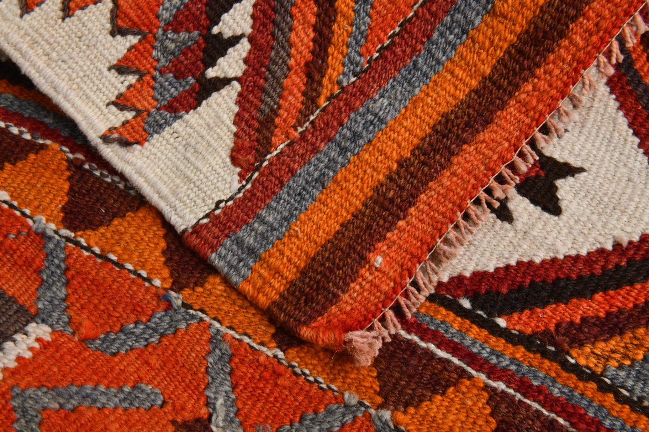 Orange & Brown Vintage Kilim Runner Rug, Oriental Pattern Hallway Carpet