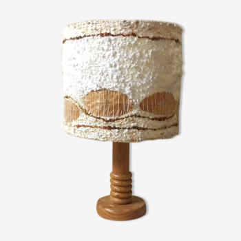 Turned pine wood lamp and woven lampshade "dead leaf"