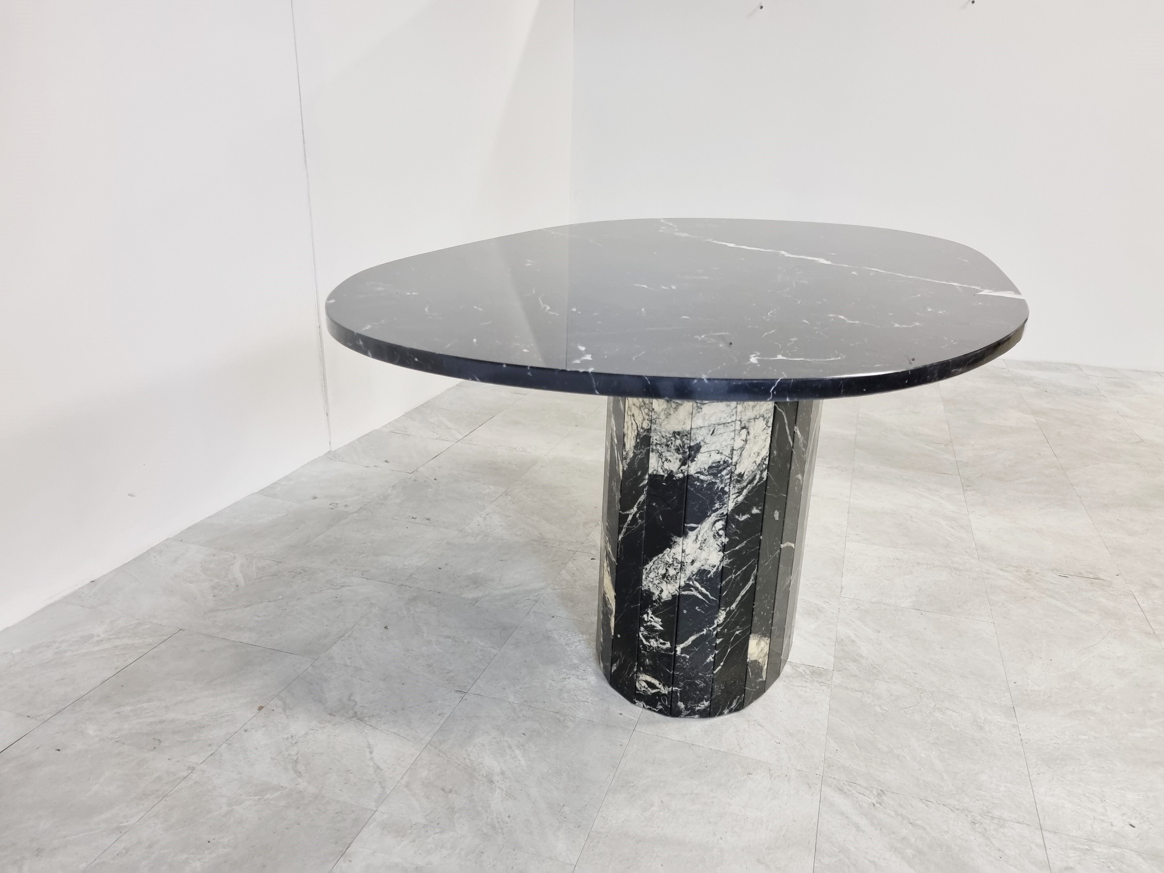Vintage oval black marble dining table, 1970s