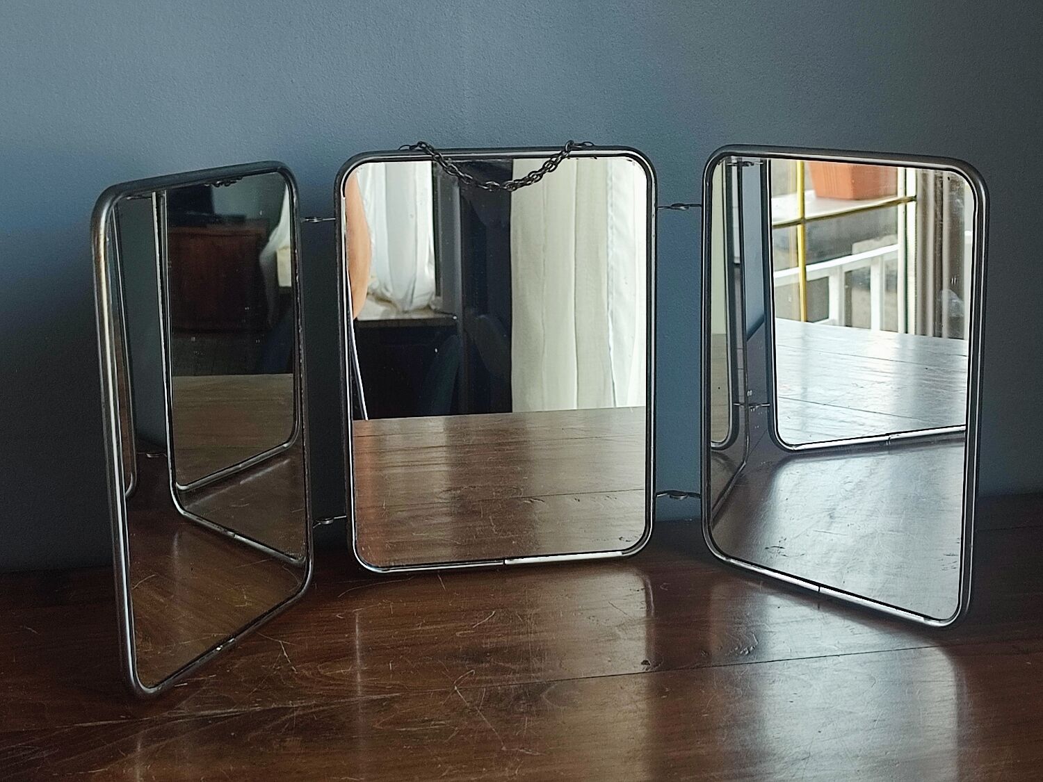 Vintage folding triptych barber mirror