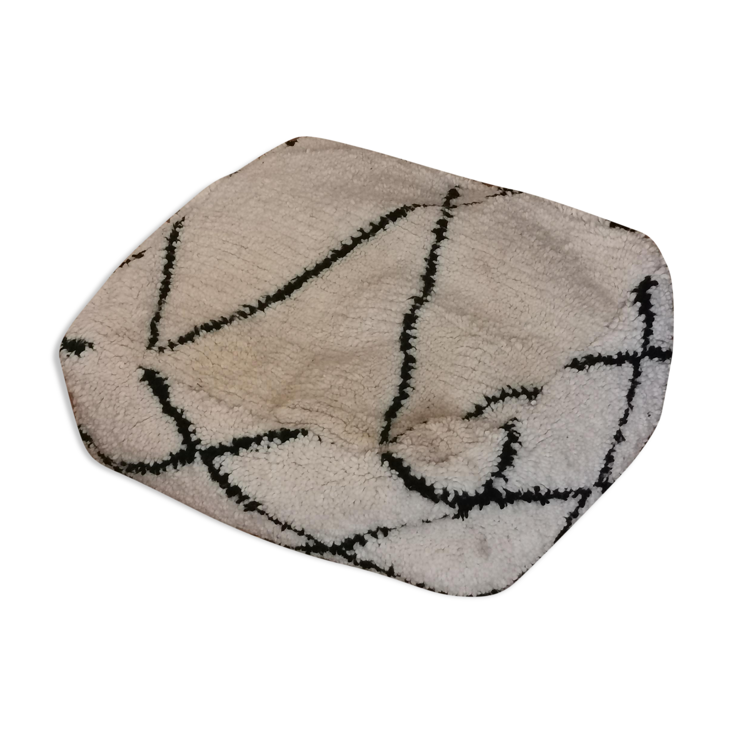 Berber pouf cover béni ouarain 100% white wool with diamonds