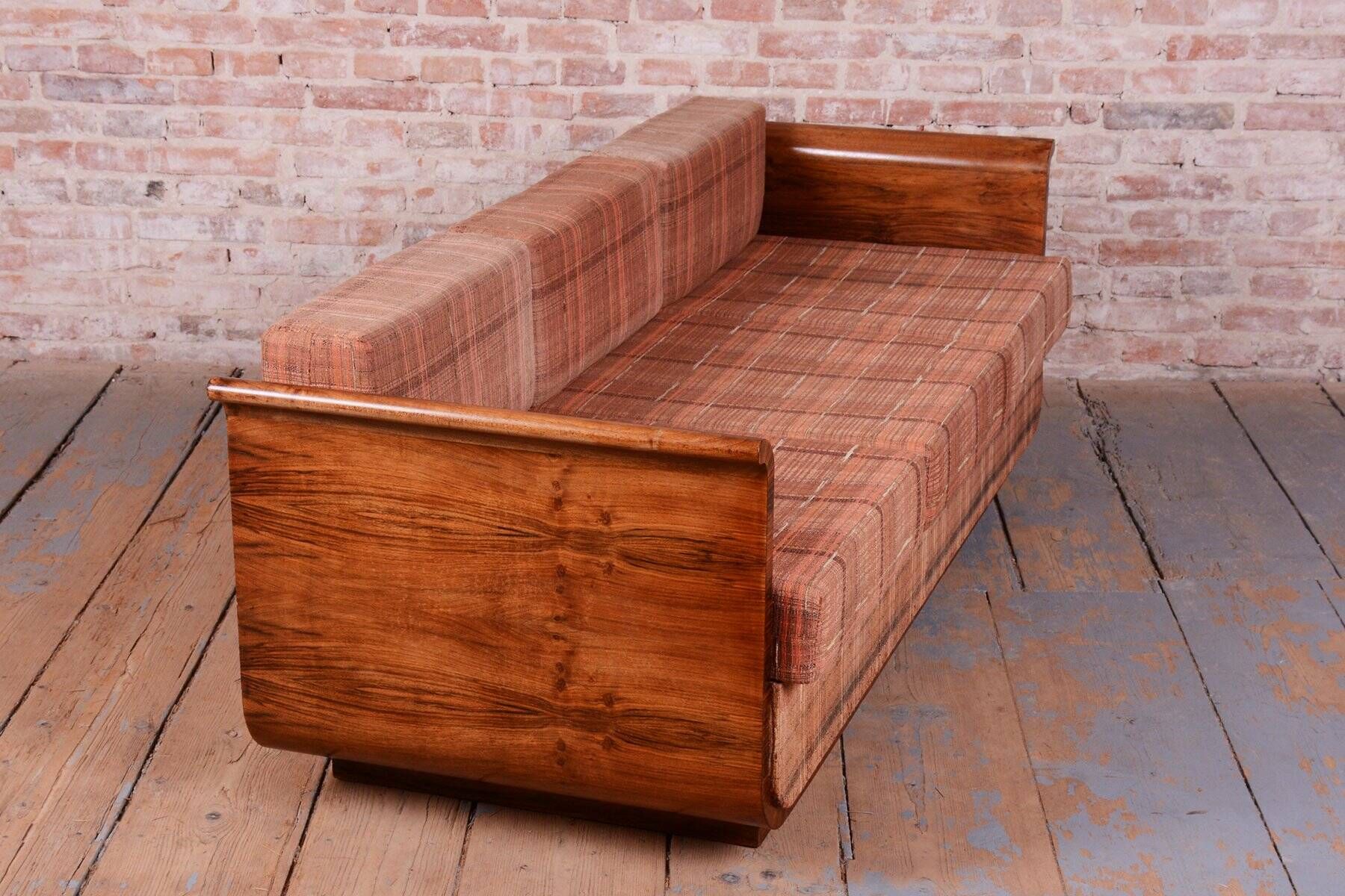 Art Deco Walnut Sofa by J. Halabala for Up Zavody, Czech, 1930s