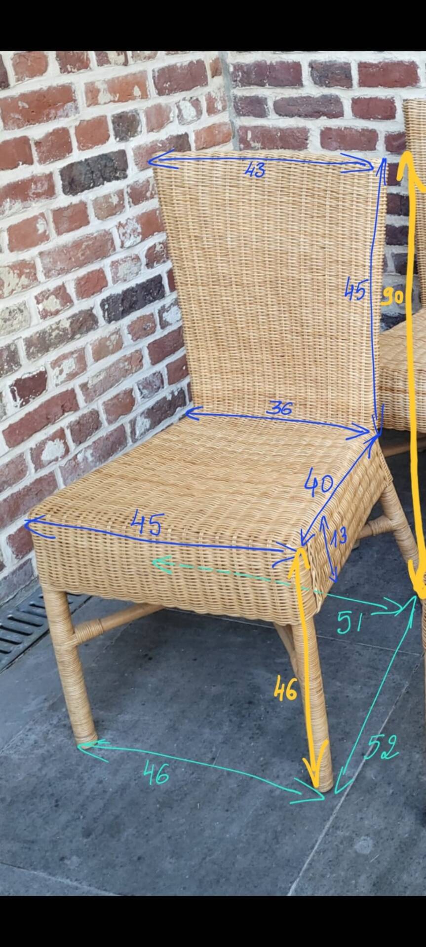 4 dining chairs in natural rattan and woven wicker