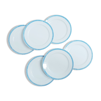 Set of 6 blue checkered dessert plates Sarreguemines, 19th