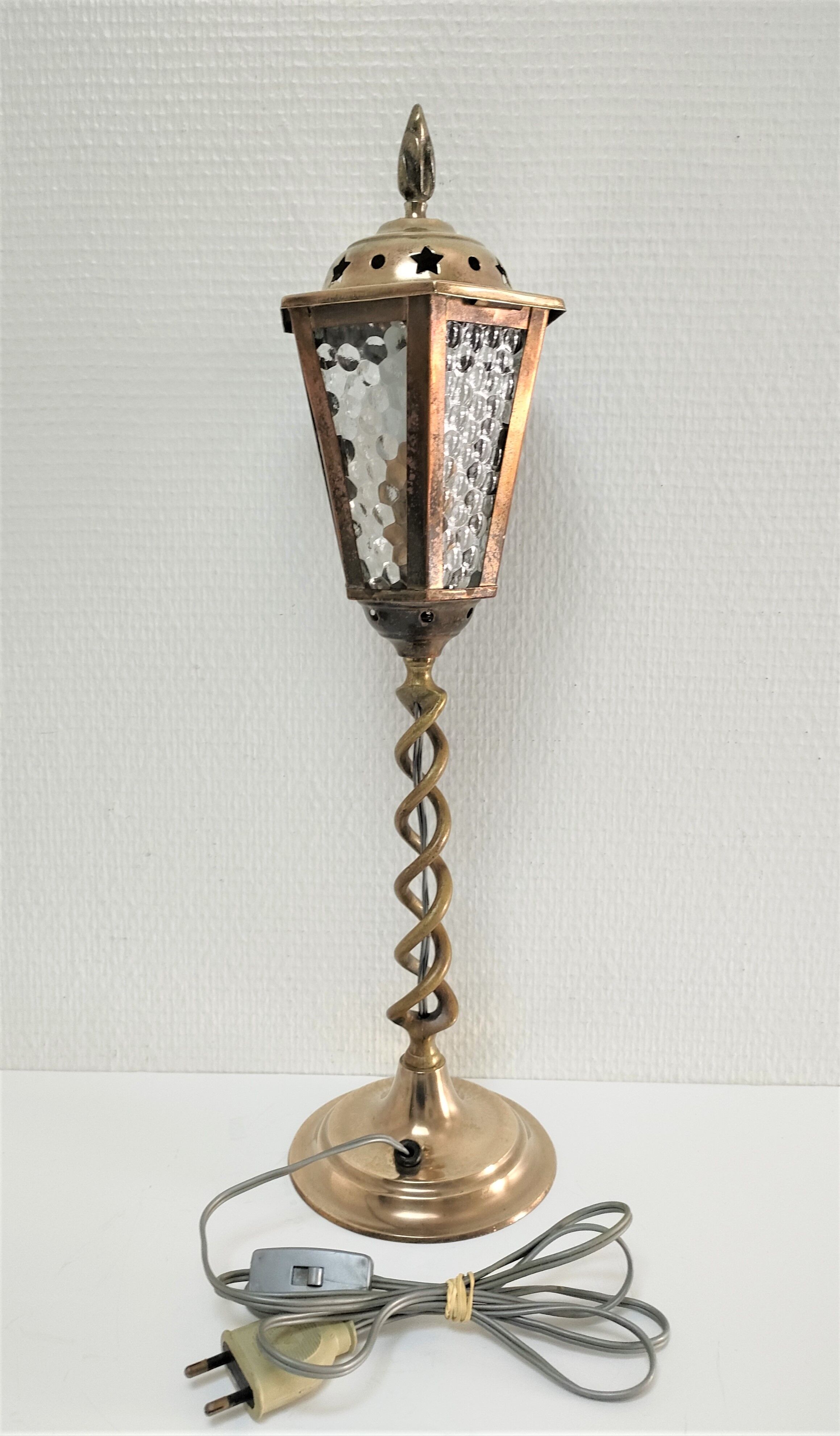 Lampe lanterne laiton et verre début XXème