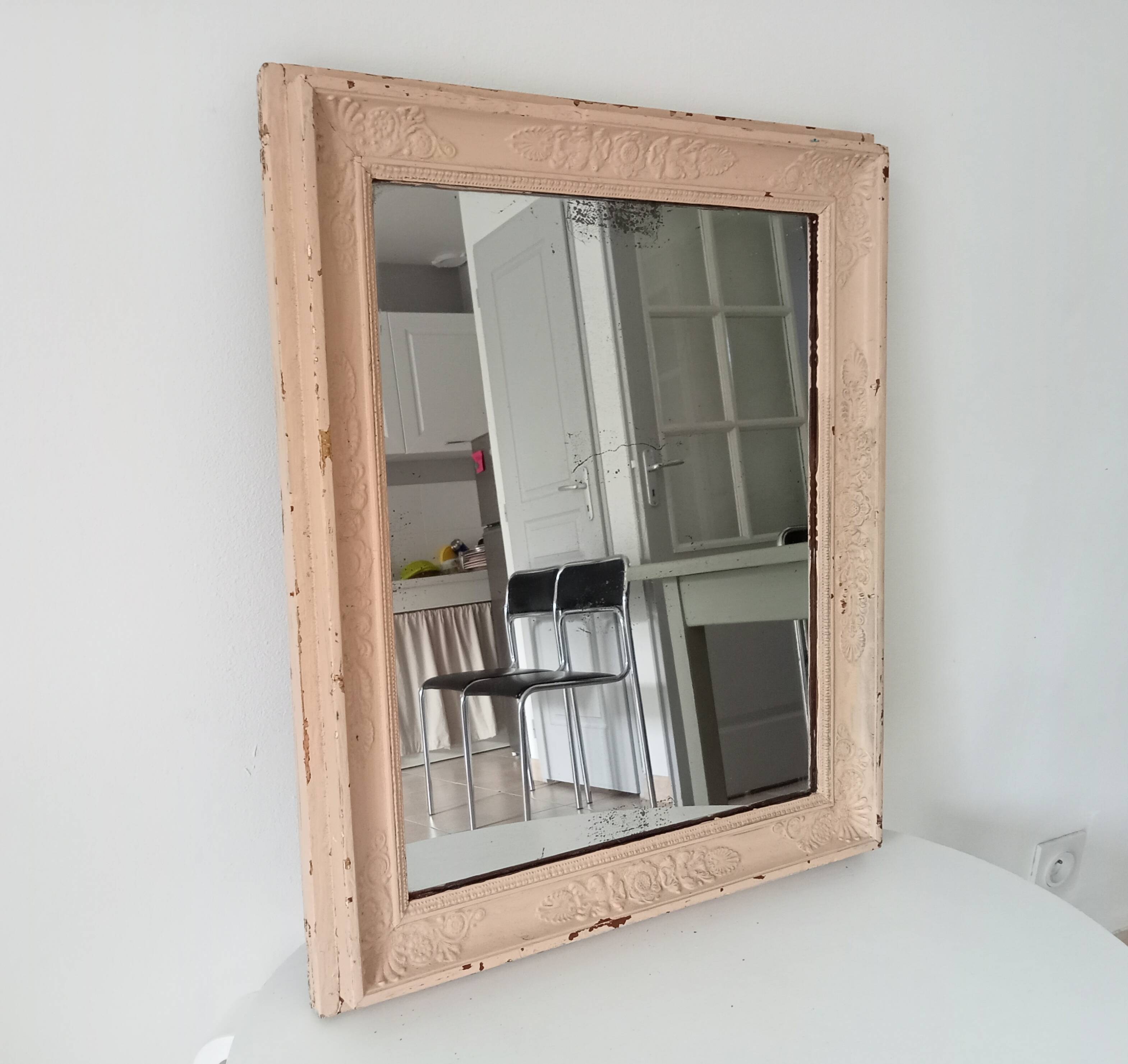Antique 19th century mirror in carved solid wood 65*54cm