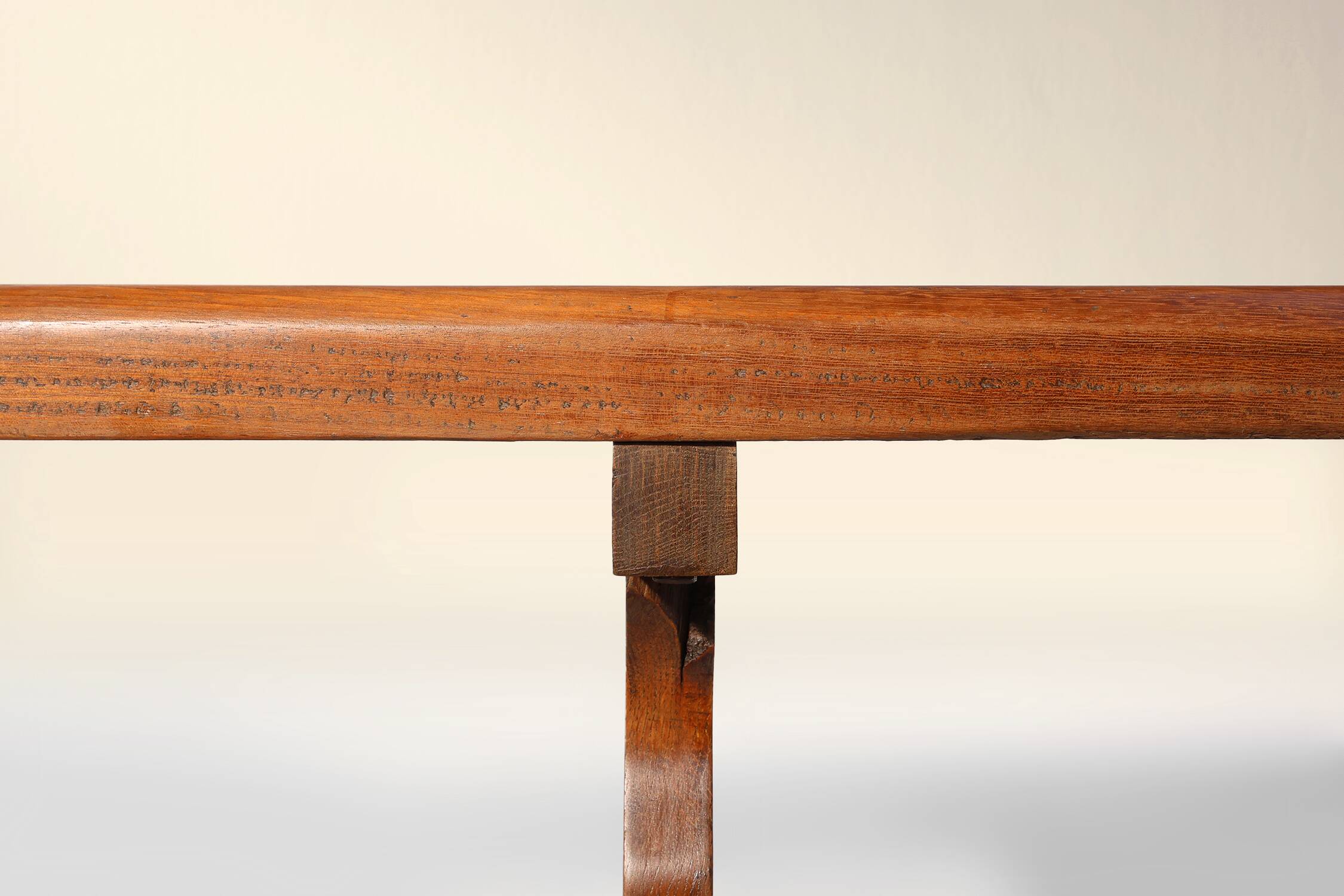 French Extra long solid elm wooden monastery bench, ca. 1850